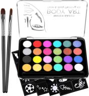 🎨 kids face paint kit - 32 stencils, 24 water based paints, 2 brushes, professional quality face & body paint, hypoallergenic & non-toxic, perfect for halloween party face painting logo