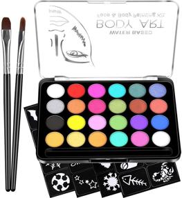 img 4 attached to 🎨 Kids Face Paint Kit - 32 Stencils, 24 Water Based Paints, 2 Brushes, Professional Quality Face & Body Paint, Hypoallergenic & Non-Toxic, Perfect for Halloween Party Face Painting