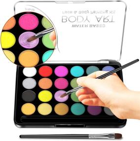 img 3 attached to 🎨 Kids Face Paint Kit - 32 Stencils, 24 Water Based Paints, 2 Brushes, Professional Quality Face & Body Paint, Hypoallergenic & Non-Toxic, Perfect for Halloween Party Face Painting