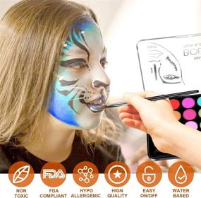 img 1 attached to 🎨 Kids Face Paint Kit - 32 Stencils, 24 Water Based Paints, 2 Brushes, Professional Quality Face & Body Paint, Hypoallergenic & Non-Toxic, Perfect for Halloween Party Face Painting