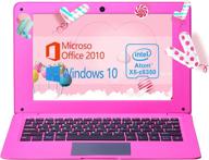 zwying 10.1 inch ultra-thin portable notebook, lightweight 0.8kg, quad-core processor, 2g+32gb emmc, windows 10 professional & office 2010 pre-installed (pink) logo