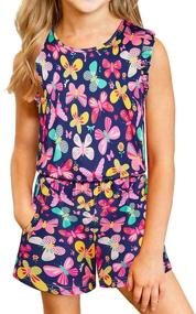 img 4 attached to 👗 ChicSky Girls Romper - Sleeveless Crew Neck Jumpsuit with Flutter Sleeves, Side Pockets - Summer Outfits for Kids 4-11