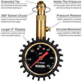 img 2 attached to 🚗 ТирТек шинный манометр 0-60 PSI - Надежный сертифицированный по ANSI манометр для автомобилей с крупным 2-дюймовым светящимся циферблатом для автомобилей, внедорожников и грузовиков (черный циферблат)
