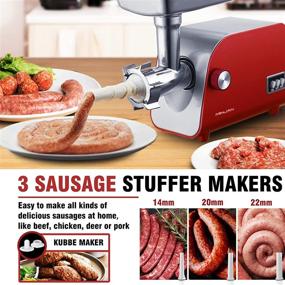 img 3 attached to 🔴 Red Electric Meat Grinder, 3-IN-1 Food Grinder, 5lb/min Speed, Sausage Stuffer & Kubbe Maker, Heavy Duty Meat Mincer Machine with Stainless Steel Plates & Blades, Ideal for Home Kitchen & Commercial Use