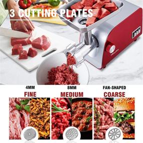 img 2 attached to 🔴 Red Electric Meat Grinder, 3-IN-1 Food Grinder, 5lb/min Speed, Sausage Stuffer & Kubbe Maker, Heavy Duty Meat Mincer Machine with Stainless Steel Plates & Blades, Ideal for Home Kitchen & Commercial Use