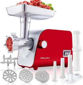 img 4 attached to 🔴 Red Electric Meat Grinder, 3-IN-1 Food Grinder, 5lb/min Speed, Sausage Stuffer & Kubbe Maker, Heavy Duty Meat Mincer Machine with Stainless Steel Plates & Blades, Ideal for Home Kitchen & Commercial Use