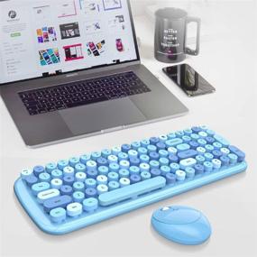 img 1 attached to 🔵 MOFii Wireless Keyboard and Mouse Set: Colorful Round Key Typewriter Keyboard for Seamless Windows & Mobile Compatibility (Blue Coloful)