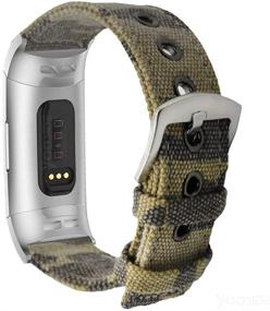 img 4 attached to 👌 Stylish Camouflage Band Strap for Fitbit Charge 3/Charge 4 - YOOSIDE Woven Canvas with Stainless Steel Clasp Wristband