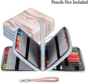 img 2 attached to BTSKYColored Pencil Case Holder- Big Capacity Deluxe PU Leather Pencil Organizer Holds 160 Pencils With Handle Strap For School College Office Watercolor Pencils Organization(Marble Brown)