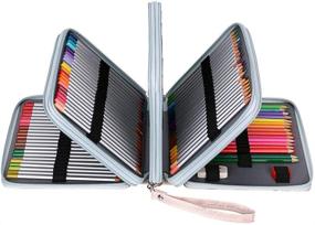 img 4 attached to BTSKYColored Pencil Case Holder- Big Capacity Deluxe PU Leather Pencil Organizer Holds 160 Pencils With Handle Strap For School College Office Watercolor Pencils Organization(Marble Brown)