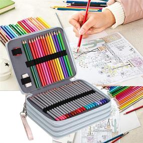 img 3 attached to BTSKYColored Pencil Case Holder- Big Capacity Deluxe PU Leather Pencil Organizer Holds 160 Pencils With Handle Strap For School College Office Watercolor Pencils Organization(Marble Brown)