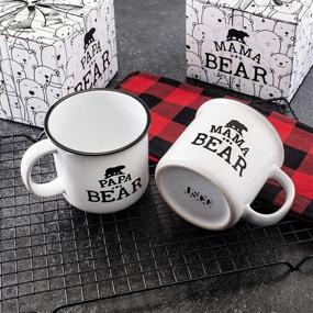 img 1 attached to 🐻 Mama Bear Papa Bear Mug Set - Engraved Stoneware Campfire Ceramic Mugs, Perfect Parental Gift - 15 oz White Retro Coffee Mugs, Mama and Papa Gifts