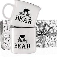 🐻 mama bear papa bear mug set - engraved stoneware campfire ceramic mugs, perfect parental gift - 15 oz white retro coffee mugs, mama and papa gifts logo