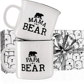 img 4 attached to 🐻 Mama Bear Papa Bear Mug Set - Engraved Stoneware Campfire Ceramic Mugs, Perfect Parental Gift - 15 oz White Retro Coffee Mugs, Mama and Papa Gifts