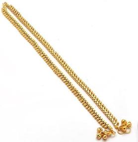 img 1 attached to Стильная пара индийских дизайнерских браслетов для ног с покрытием золотом для женщин и девочек - простая, крутая и последняя мода.