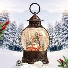 img 4 attached to Christmas Snowglobe Musical Lantern with Cardinal Decoration - Glitter Lantern Christmas Lamp, USB/Battery Powered, 8 Songs, 6H Timer