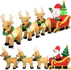 img 4 attached to 🦌 9ft Lighted Inflatable Santa Claus Sleigh & Reindeer Christmas Decoration - Perfect for Yard, Garden, Driveway, or Large Room. Comes with Heavy-Duty Stakes and Electric Fan Blower.