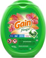 🌴 gain flings! tropical sunrise: 96 count liquid laundry detergent pacs for effective cleaning logo