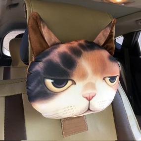 img 3 attached to 🐱 ZEALUX Cute and Comfortable 3D Lifelike Printing Cotton Car Headrest with Funny Coffee Cat Design