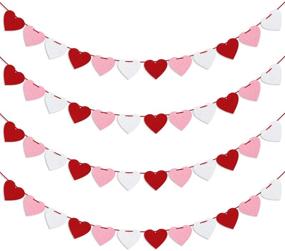 img 4 attached to 💖 Pre-Strung Felt Heart Garland Banner for Valentine's Decor - Red Pink White Valentines Banner for Anniversary, Wedding, and Birthday Party Decorations - Outdoor Home Hanging Valentines Decor