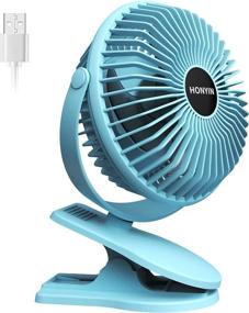 img 4 attached to HONYIN 6 Inch Clip on Fan with Strong Airflow for Office Dorm Bedroom Stroller - Quiet & Portable USB Desk Fan with Sturdy Clamp and 3 Speeds