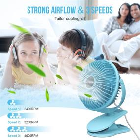 img 3 attached to HONYIN 6 Inch Clip on Fan with Strong Airflow for Office Dorm Bedroom Stroller - Quiet & Portable USB Desk Fan with Sturdy Clamp and 3 Speeds