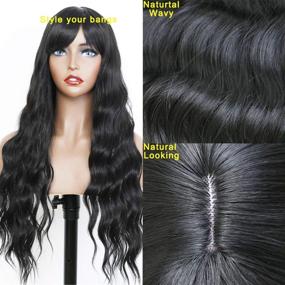img 1 attached to 👩 Fugady Hair Long Wavy Black Wigs: Side Bangs Body Wave Synthetic Fiber Wig for Black Women - 25 Inches, Heat Resistant, Full Machine Made, Natural Curly - Ideal for Daily Cosplay & Party
