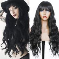 👩 fugady hair long wavy black wigs: side bangs body wave synthetic fiber wig for black women - 25 inches, heat resistant, full machine made, natural curly - ideal for daily cosplay & party logo