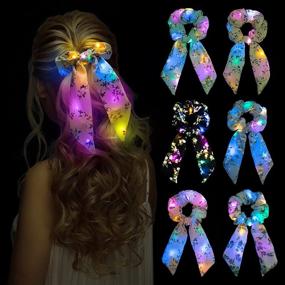 img 4 attached to Neon Light Elastic 6-Pack Bow Scrunchies for Girls - Cute Chiffon Hair Accessories, Ponytail Holders, 🎀 Scarf Hair Ties for Women - Glow in the Dark Party Favors Supplies, Perfect for Birthdays, Halloween, Christmas