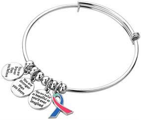 img 2 attached to 🎗️ LoEnMe Expandable Wire Bangle Cancer Survivor Bracelet - Stainless Steel Engraved Charm Jewelry