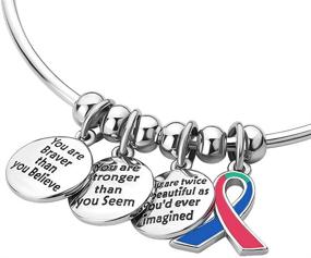 img 1 attached to 🎗️ LoEnMe Expandable Wire Bangle Cancer Survivor Bracelet - Stainless Steel Engraved Charm Jewelry