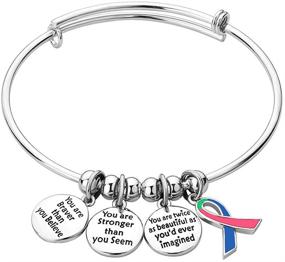 img 3 attached to 🎗️ LoEnMe Expandable Wire Bangle Cancer Survivor Bracelet - Stainless Steel Engraved Charm Jewelry