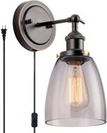 adjustable industrial wall sconce plug in black | modern ceiling light fixture with clear glass shade | gladfresit 2-in-1 design | on/off switch cord | indoor living room lighting (bulb not included) логотип