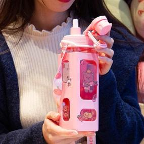 img 2 attached to Adorable Kawaii Kids Water Bottle with Straw - Cute Square Drinking Bottle, Leakproof & Portable for School - 30 oz (Pink-900ml)