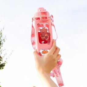 img 3 attached to Adorable Kawaii Kids Water Bottle with Straw - Cute Square Drinking Bottle, Leakproof & Portable for School - 30 oz (Pink-900ml)