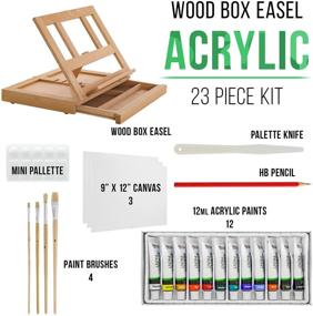 img 3 attached to 🎨 Complete Art Set: US Art Supply Wood Easel Box with 12 Colors, Canvas, Brushes, Panels, Palette & Knives