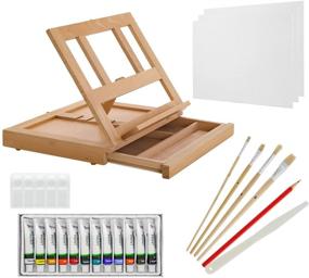 img 4 attached to 🎨 Complete Art Set: US Art Supply Wood Easel Box with 12 Colors, Canvas, Brushes, Panels, Palette & Knives