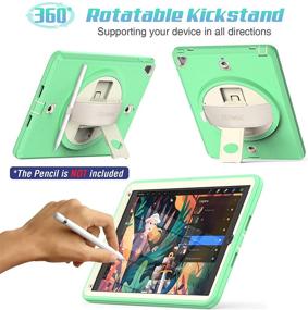 img 2 attached to SEYMAC Drop-Proof iPad 6th/5th Generation Case with 360 Rotating Stand, Pencil Holder, 📱 Screen Protector and Strap - Yellowish+Light Green, for iPad 6th/5th 2018/2017, Air 2, Pro 9.7