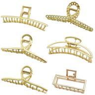 📎 6 packs of 4 inch large metal hair claw clips in matte gold – styling clips for women with thick or thin hair, strong hold jaw hair clamps – explore fashionable styles for long hair logo