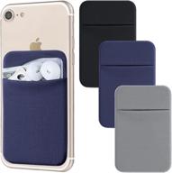 📱 stretchy lycra phone card holder for back of phone: adhesive wallet stick on credit card pocket sticker - compatible with iphone, samsung - 3pack (black, blue, gray) logo