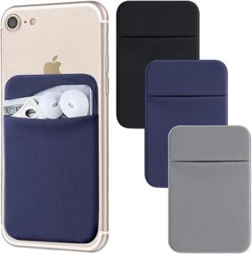 img 4 attached to 📱 Stretchy Lycra Phone Card Holder for Back of Phone: Adhesive Wallet Stick On Credit Card Pocket Sticker - Compatible with iPhone, Samsung - 3Pack (Black, Blue, Gray)