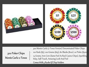 img 1 attached to 🎰 Premium 300 Poker Chips Set - Shock Resistant Case, 2 Tones Monte Carlo Poker Chips (14g Clay Poker Chips with Denominations, Casino Chips), 100% PVC Cards, Cut Cards, Blackjack Set