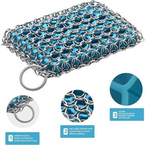 img 3 attached to 🍳 Enhanced Tapgranz Chainmail Scrubber Pad Cast Iron Cleaner - Skillet, Cast Iron Pan Cleaner Featuring Silicone Pad for Efficient Cookware Cleaning