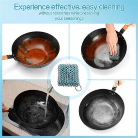 img 1 attached to 🍳 Enhanced Tapgranz Chainmail Scrubber Pad Cast Iron Cleaner - Skillet, Cast Iron Pan Cleaner Featuring Silicone Pad for Efficient Cookware Cleaning