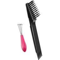 💇 efficient hair brush cleaning tool - mini hair brush remover for home and salon use (pink plastic handle rake) logo