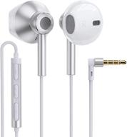 🎧 silver/white quad dynamic drivers air-flow hi-res extra bass headphones noise isolating wired earbuds with microphone and volume control – lightweight 3.5mm in-ear headphones logo