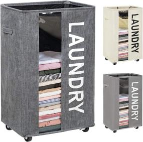 img 4 attached to 🧺 WOWLIVE 90L Rolling Laundry Hamper: Large Grey Collapsible Basket on Wheels with Clear Window and Carry Handles