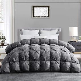 img 4 attached to 🛏️ Hombys 120x98 Oversized King Feather and Down Comforter, Grey Pinch Pleat Thick California Cal King Duvet Insert with 100% Cotton Cover: Extra Large Fluffy Palatial King Comforter for All Season