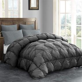 img 3 attached to 🛏️ Hombys 120x98 Oversized King Feather and Down Comforter, Grey Pinch Pleat Thick California Cal King Duvet Insert with 100% Cotton Cover: Extra Large Fluffy Palatial King Comforter for All Season
