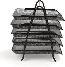 img 1 attached to 📚 Black Desk Organizer with 5 Sliding Trays for Letters, Documents, Mail, Files, and Paper - Mind Reader